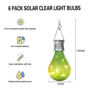 lot 1134 image: pearlstar Solar Light Bulbs Outdoor Waterproof Garden Camping Hanging LED Light Lamp Bulb Globe Hanging Lights for Home Yard Christmas Party Holiday Decorations (6 Pack-Solar Light Bulbs)