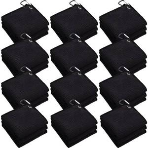 lot 2030 image: Batiyeer 12 Pcs Golf Towel Bulk for Golf Bags Microfiber Fabric Towel with Clip Waffle Pattern, Fitness, Camping, Hiking, Yoga(Black,16 x 16 Inches)