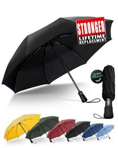 lot 2037 image: Chakipee Travel Compact Umbrella Windproof - Portable Automatic Umbrellas for Rain, Folding Umbrella for Men and Women, Portable 210T Fabric 95cm Span - 8 Ribs Black Umbrella