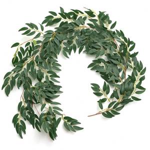 lot 2068 image: Lings moment Italian Ruscus Greenery, 5.9ft Artificial Silk Willow Leaf Garland, Fake Wispy Rustic Vine Stem Swag for Table Centerpieces Wedding Arch Decor, Dark Green