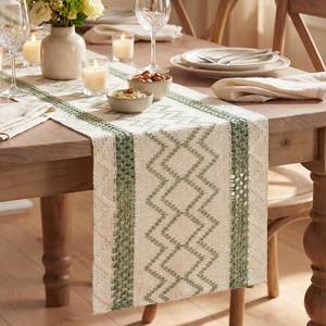 lot 2080 image: Artoid Mode Sage Green Stripe Diamond Pattern Woven Table Runner, Seasonal Holiday Hollow Kitchen Dining Table Decoration for Home Party Decor 12x48 Inch