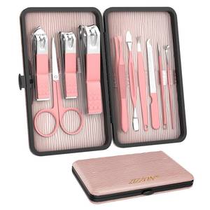 lot 2085 image: ZIZZON Travel Mini Manicure Set Nail Clipper Set 10 in 1 Stainless Steel Pedicure Care Grooming kit with Case Pink