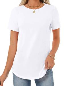 lot 2094 image: GKBK Womens Tops Cotton Short Sleeve T Shirts Summer Crew Neck Basic Casual Tees Curved Hem White 2XL
