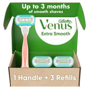 lot 2095 image: Gillette Venus Extra Smooth Pink Womens Razor Handle  3 Blade Refills