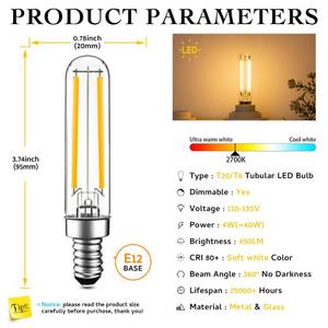 lot 2101 image: Sphoon E12 LED Bulbs 40 Watt Equivalent, 4W T6 Dimmable Candelabra Bulbs,Warm White 2700K B11 Tubular Filament Bulbs for Chandelier Ceiling Fan Wall Sconces,450lm,AC120V,6Pcs