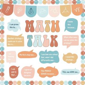 lot 2105 image: 43 PCS Groovy Math Talk Bulletin Board Set for Math Classroom Decorations Educational Maths Paper Cutouts Mathematics Talk Bulletin Board Decorations for Elementary Middle School Wall Decor Supplies