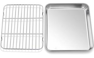 lot 2132 image: CLRBEATTY Baking Sheet with Rack Set,10.2 Inch Stainless Steel Baking Pan Tray Cookie Sheet with Cooling Racks,Nonstick Bacon Cookie Trays for Cooking Roasting,Dishwasher Safe,Heavy Duty & Easy Clean
