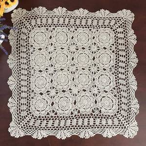 lot 2148 image: Hetao 100% Cotton Handmade Crochet Square Tablecloth Doilies Lace Table Covers,Beige, 23 Inch