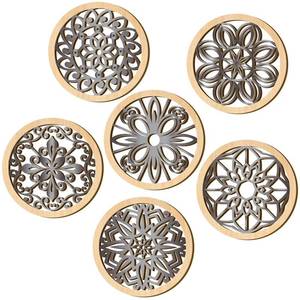 lot 5602 image: Ferraycle 6 Pieces Thicken Rustic Wall Decor Farmhouse Wall Art Wooden Round Art Hanging Decoration Hollow Carved for Living Room Bedroom Kitchen Office Apartment Hallway(Wood Color)