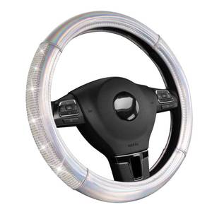 lot 5603 image: PIC AUTO Steering Wheel Cover, Silver Bling Rhinestone Diamond & Matching Leather Design, Fits 14.5-15.5 Inch Steering Wheels, Anti-Slip Car Steering Cover with Secure Grip for Women and Girls