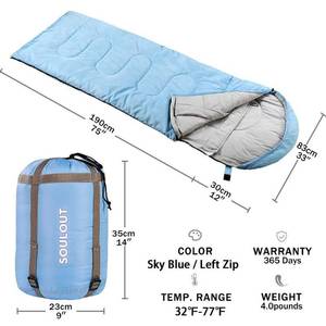lot 5621 image: 3-4 Season Sleeping Bag for Adults & Kids, Lightweight Warm Cold Weather Camping Bag with Waterproof Compression Sack �� Portable for Hiking, Backpacking, Traveling & Outdoor Adventures (Sky Blue)