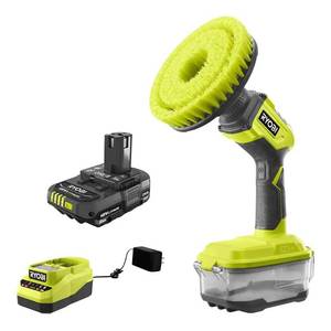 lot 5624 image: ONE 18V Cordless Compact Power Scrubber Kit with 2.0 Ah Battery and Charger charger Sparks broken charger