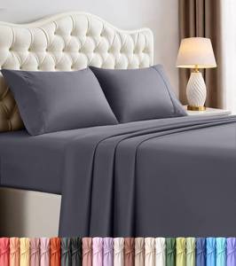 lot 5630 image: Queen Size Sheet Set �� 4 Piece Bed Sheets, Soft and Breathable Microfiber, Includes 1 Fitted Sheet, 1 Flat Sheet and 2 Pillowcases �� Oeko Tex (Grey)