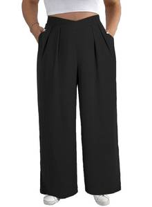lot 6432 image: Eytino Womens Plus Size Wide Leg Pants Elastic High Waisted Pleated Front Casual Loose Pocketed Palazzo Pants,size 3XL Black