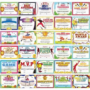 lot 6435 image: Fuyoooo 60 Pcs Sports Achievement Award Certificates Baseball Football Soccer Softball Basketball Certificates of Achievement for Encouraging Team Gift(Softball)