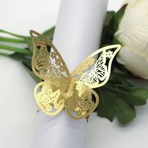 lot 6438 image: Wlirantim Butterfly Gold Paper Napkin Rings Set of 100 pcs��3D Laser Cut Foil Cutout Paper Napkins Holder,Disposable Serviette Rings for Tables,Decorations,Wedding,Dinner,Party Decor, TYPE1