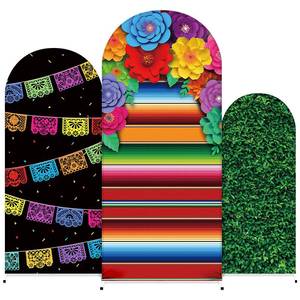 lot 6472 image: Tingjoo Set of 3 Mexican Fiesta Arch Cover Mexican Birthday Party Decoration Spandex Fitted Arch Stand Covers Backdrop 4ft 5ft 6ft for Banquet Ceremony Party Decoration Halloween Day of the Dead