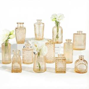 lot 7035 image: RUCKAE 12 Pack Glass Bud Vases Mini Flower Vase Small Vintage Vases for Centerpiece Table Wedding Decorations Home Decor Party(Gold)