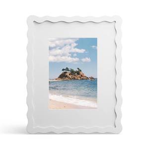 lot 7040 image: THKRLOF 8x10 Picture Frame with Mat for 5x7, Wavy Edge Wooden Real Glass Photo Frame for Tabletop and Wall Hanging, White, 1 Pack