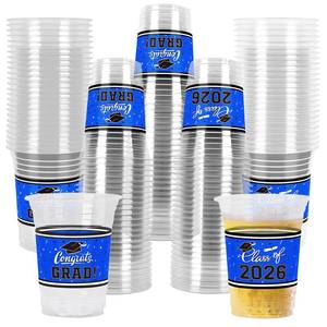 lot 7046 image: Gatherfun Graduation Decorations 2026-100 Pcs 16oz Blue Graduation Plastic Cups for Grad Party  Sturdy & Durable Drinkware for Grad Festivities  Essential Grad Party Supplies & Decorations