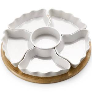 lot 7057 image: DOWAN 360° Rotatable Serving Tray and Platters, 12 Inch Divided Serving Bowls for Party, Kitchen Decor, Removable Serving Dishes for Chips and Dip, Fruit, Veggies, Candy and Snacks, 7 Pieces, White