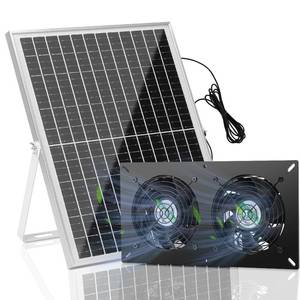 lot 7058 image: blessny 25W Solar 2 Fan Kit for Outdoor Greenhouse, Solar Powered Vent Exhaust Ventilation Fan for Chicken Coop, Shed Air Circulation, 14.7 Ft Long Cord with IP65 Weatherproof Rate