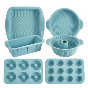 lot 7059 image: Nonstick Silicone Bakeware Set, 6 set Baking Cake Pan, Economical BPA Free Heat Resistant Bakeware Tools for DIY Loaf Bread Cheesecake Pizza Cupcake Muffin (Blue)