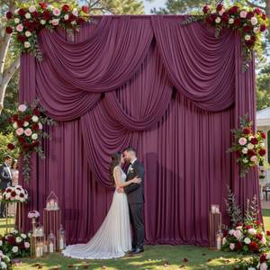 lot 7062 image: 10ft x 14ft Burgundy Backdrop Curtains, 2 Panels Extra Long Wrinkle Free Soft Fabric Drapes for Wedding Party Decor, Photo Backdrop for Baby Shower Birthday Stage Reception Lobby Decoration