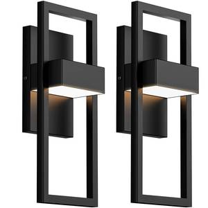 lot 7065 image: BesLowe 14.5 Modern Outdoor Wall Lights, 3000K LED Exterior Lighting Fixtures Wall Mounted, Porch Lights Outdoor Wall Sconce Lamps, Black Outdoor Lights for House Front Door Garage Patio, 2-Pack