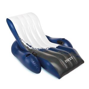 lot 7066 image: Intex Inflatable Lounge Pool Recliner Lounger Chair with Cup Holders - Heavy-Duty Float Raft for Adults, 220 Lb Capacity Large Floating Tanning Chair