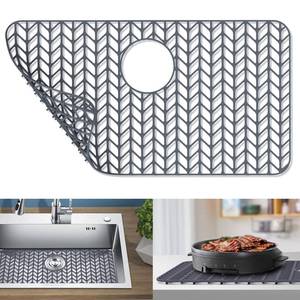 lot 7077 image: GUUKIN Sink Protectors for Kitchen Sink, 26x 14 Silicone Kitchen Sink Mat Grid for Bottom of Farmhouse Stainless Steel Porcelain Sink with Rear Drain (Grey)