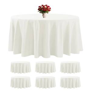 lot 7081 image: 6 Pack Ivory Round Tablecloths 120 Inches Table Cloth Stain and Wrinkle Resistant Washable Polyester Table Cover Fabric for Party, Wedding,Dining,and Banquet Decoration