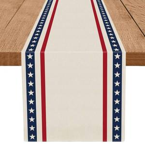 lot 8383 image: QIONG MENG 4th of July Table Runner Stripes Stars Table Decoration for Home Memorial Day Independence Day Patriotic Indoor Kitchen Dining Decor 13x72 Inch