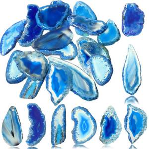 lot 8391 image: Hicarer 16 Pcs Agate Slices Polished Agate Slices with Holes Irregular Pendants Stone Bulk Drilled Geode Slivers for Christmas Women DIY Craft Gifts Jewelry Making(Blue)