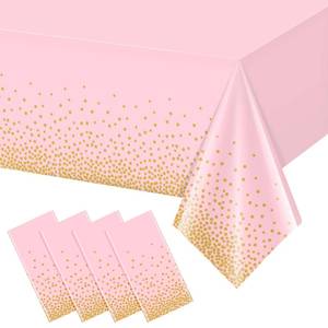 lot 8405 image: FunnyPars 4 Pack Pink and Gold Plastic Tablecloth for Parties, Pink Disposable Table Cloth for Rectangle Tables, Gold Dot Confetti Light Pink Tablecloth for Birthday Wedding Baby Shower Party, 54x108