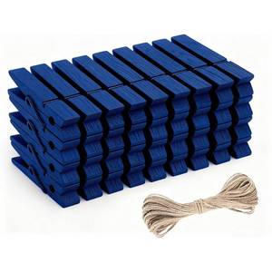 lot 8413 image: jijAcraft Wooden Clips with String, 50Pcs 2.9Inch Large Clothes Pins, Navy Blue Photo Hanging Clips, Wooden Craft Decoration Clothespin for DIY Crafts, Cheer Pins, Hanging Clothes