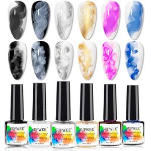 lot 8433 image: SUPWEE Blooming Nail Polish - Marble Ink for Nails Watercolor Nail Art Design for Spreading Flower Blossom Effect Home DIY Nail Salon