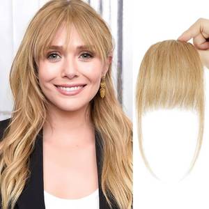 lot 8437 image: BOGSEA Clip in Bangs 100% Human Hair Bangs with Temples Hairpieces for Women Fake Bangs for Daily Wear (Blonde, Wispy Bangs)