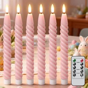 lot 9018 image: Lasumora Pink Flameless Taper Candles Real Wax Flickering Pastel with Remote Timer, 3D Wick LED Spiral Candles Battery Operated 6 Pack 9.8 inch, Wedding Birthday Home Party Holiday Dinner Decor