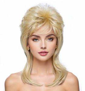 lot 9019 image: Airhostess Mullet Wig for Women 80s 90s Costumes Fancy Party Accessory Halloween Hair Wig(Light Blonde)