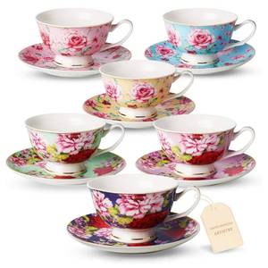 lot 9025 image: BTaT- Floral Tea Cups and Saucers, 8 oz, Set of 6
