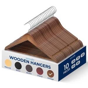 lot 9026 image: SereneLife 10-Pack Vintage Wooden Suit Hangers �� Premium Solid Wood Coat Hangers with 360° Swivel Hook & Notches �� Heavy-Duty, Space-Saving Design for Shirts, Jackets, Dresses & More