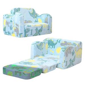 lot 9027 image: MeMoreCool Glowing Dinosaur Kids Chair, 2-in-1 Convertible Kids Couch Fold Out to Lounger, Glow-in-the-Dark Dino Sofa for Boys Ages 1-3, Soft Foam Flip-Out Seat with Washable Cover, Sky Blue