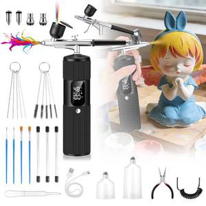 lot 9033 image: Airbrush Kit for Nails with Compressor, 2Airbrushes, 283848PSI High Pressure, LED Display, 6000mAh Cordless Portable Nail Airbrush Machine with 3 Types Nozzle for Painting, Makeup, Cake & Nail Art
