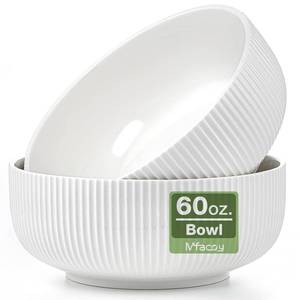 lot 9037 image: Mfacoy 2 Pack Salad Bowl, 8 inch 60 oz Large Serving Bowl Set, Deep Bowl for Kitchen, White Ceramic Bowl Set for Soup, Cereal, Ramen, Pasta, Salad, Dishwasher & Microwave Safe, Easy Clean