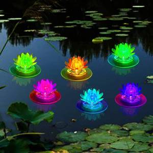 lot 9047 image: 4 Pack Solar Lotus Pond Lights, Floating Color Changing Lotus Flower Pool Lights Led Waterproof Outdoor Swimming Pool Pond Submersible Lights