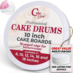 lot 9049 image: Cakebon Round Cake Boards - Sturdy 12 Inch Thick Cake Drums - 10 Inch Professional Base Para Pastel Fully Wrapped Edges White 12-Pack