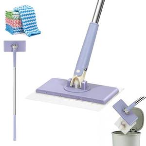 lot 10023 image: Hands Free Flat Mop,Cloth Changing Mini Mop,35inch Long Handle Mopping Stick,360° Swivel Head,Dry and Wet Use,Ideal for Tight Corners,Tile,and Hardwood(Purple,6 Cloth)