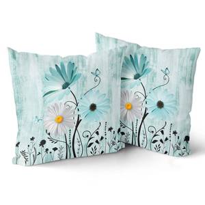 lot 10026 image: Giwawa 2PCs Teal Daisy Pillow Covers- 18x18 Rustic Turquoise Floral Double Sided Square Pillowcases- Farmhouse Flower Butterfly Throw Cushion Cover for Sofa Porch Patio Outdoor Decor