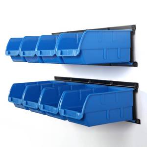 lot 10036 image: Wallmaster 8-Bin Storage Bins Garage Rack System 2-Tier Orange Tool Organizers Cube Baskets Wall Mount Organizations (Blue)